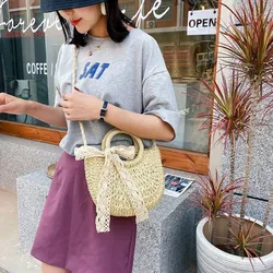 Bolso de ratán cruzado con cordón y lazo de encaje para verano