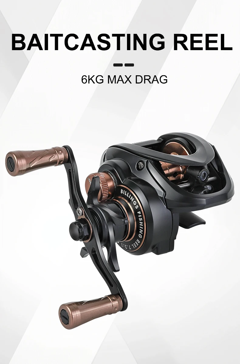 Carrete baitcasting BILLINGS AX200 ultraligero con arrastre