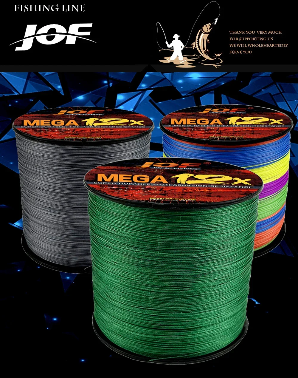 Carrete y línea trenzada multicolor para pesca