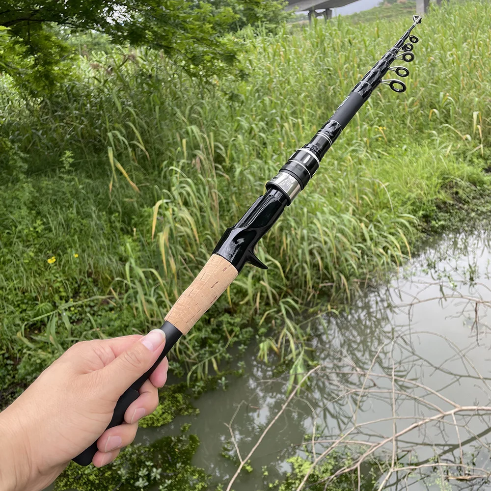 Caña telescópica de carbono baitcasting mango madera - imagen 3