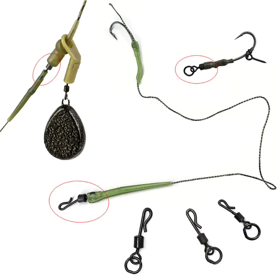 Conectores giratorios tipo Q negros mate para pesca de carpa