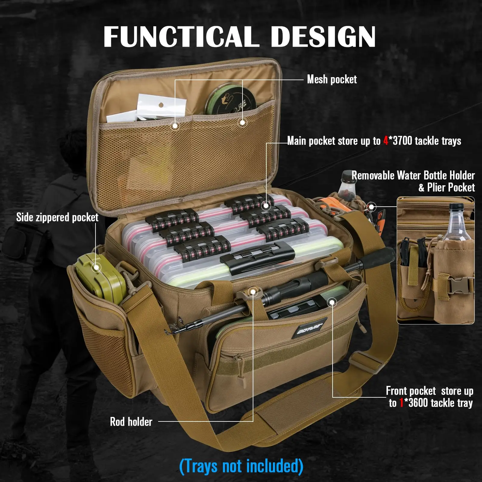 Bolsa de pesca ligera Goture con fondo duro impermeable y Oxford 600D - imagen 4
