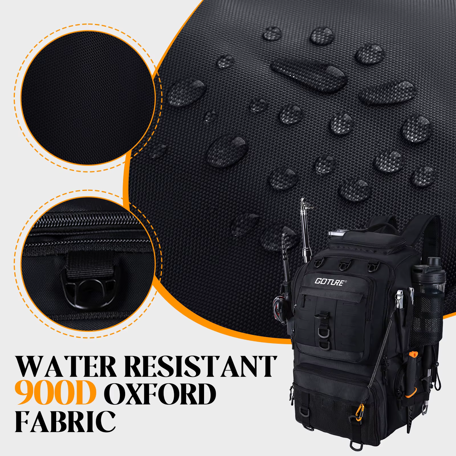 Goture Mochila de pesca con soportes para cañas y organizador señuelos - imagen 4