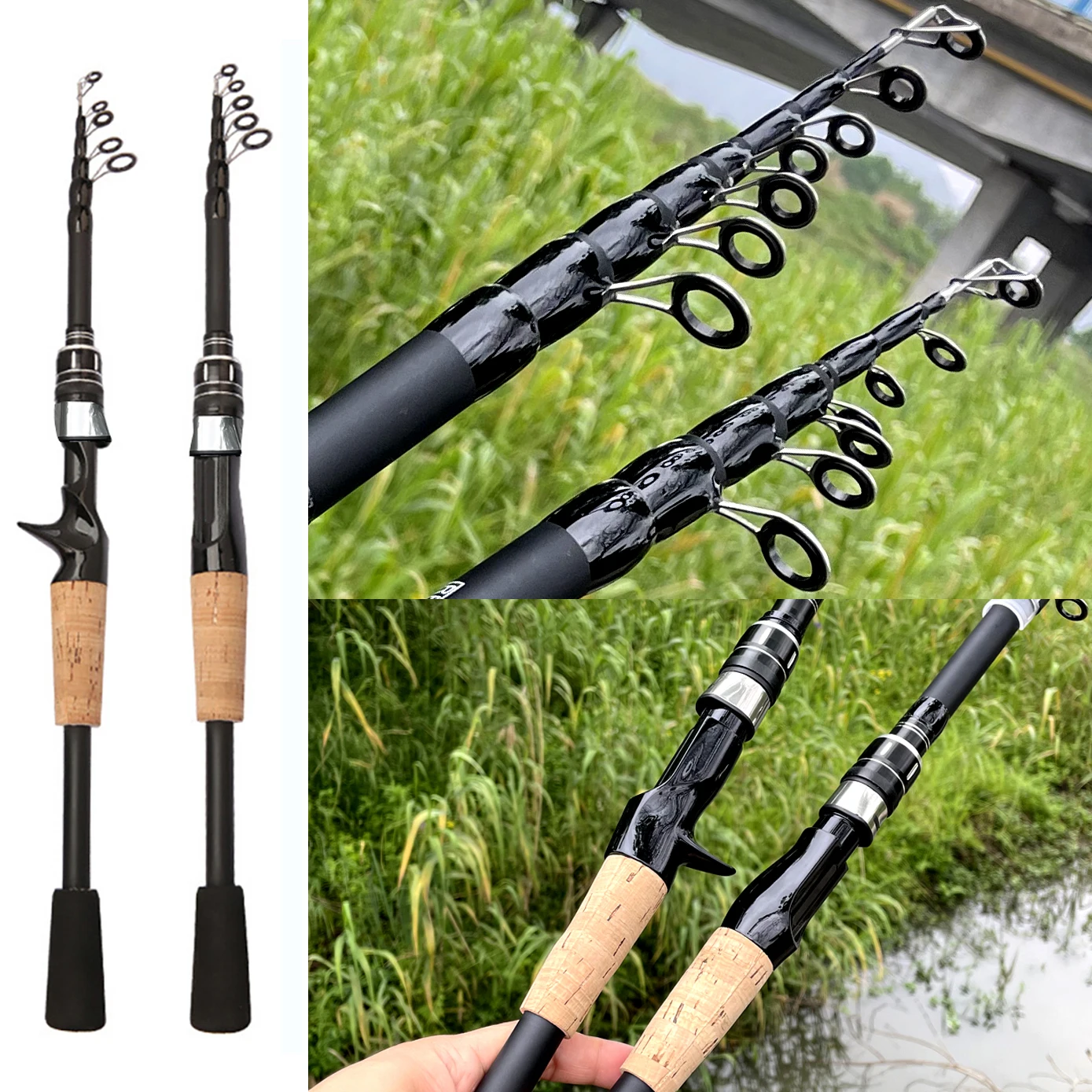 Caña Baitcasting Telescópica Carbono Mango Madera - imagen 3