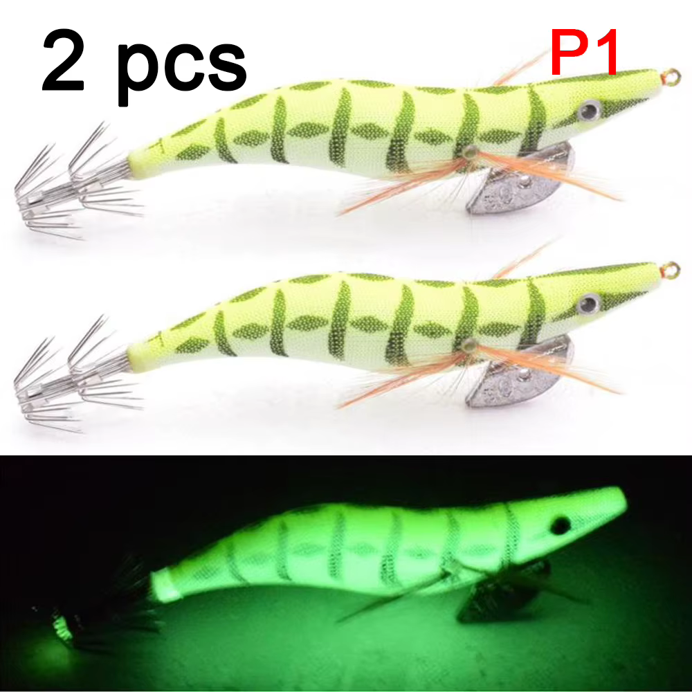 Señuelo de madera anzuelo calamar diseño camarón pesca - imagen 3