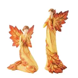 Figuras de ángeles con alas de hoja de arce otoñal estatuas resina