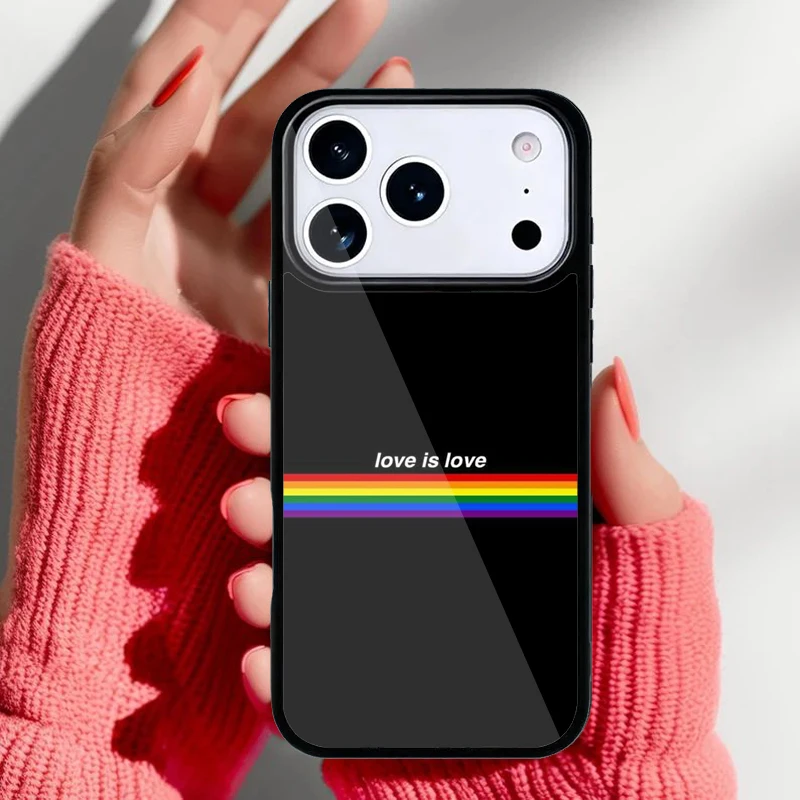 Vista lateral de la funda con diseño arcoíris