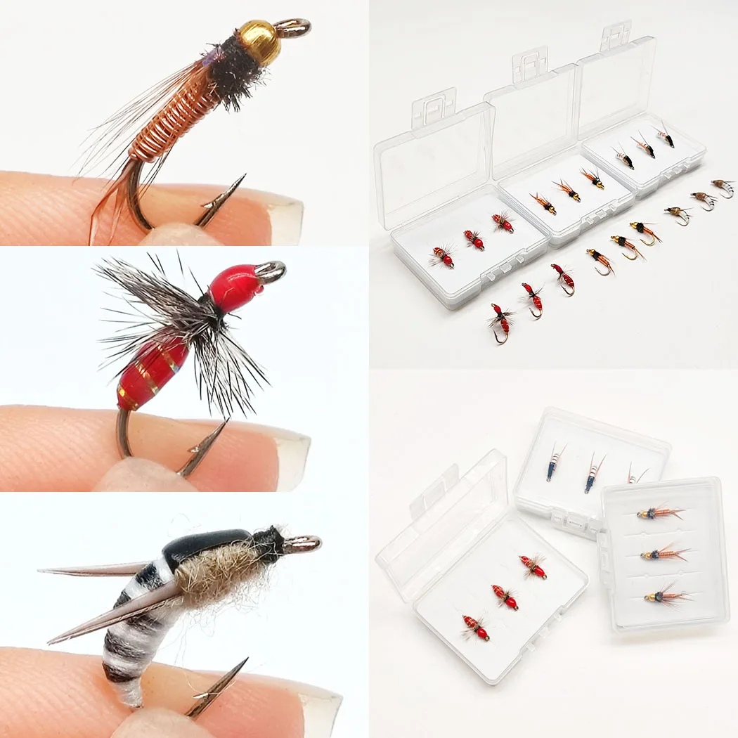 Moscas artificiales húmedas de ninfas para trucha en pesca con mosca