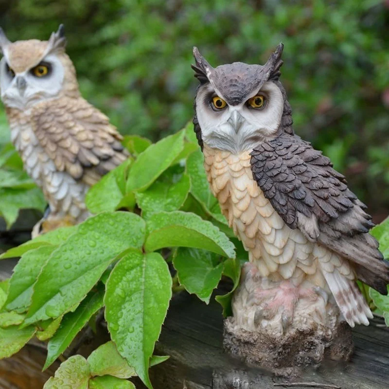 Búho anti-pájaros de resina realista – Decoración para jardín y hogar - imagen 5