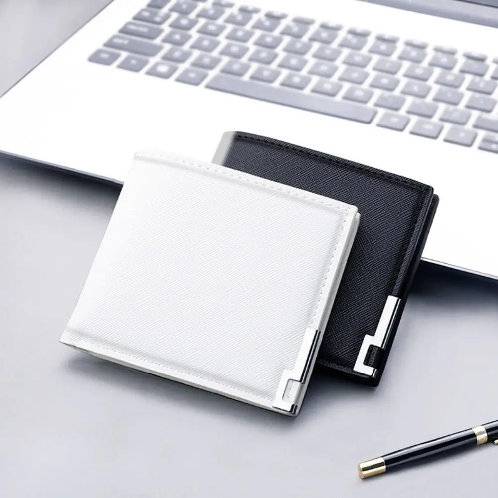 Cartera de cuero PU dos pliegues con múltiples bolsillos blanco/negro - imagen 2