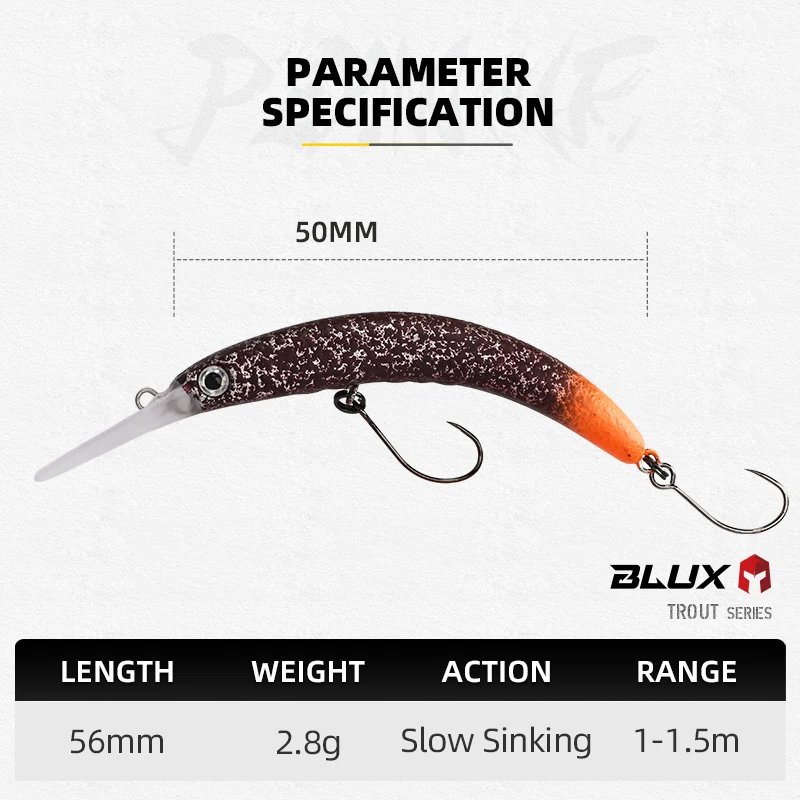 BLUX PEPINO MR Wobbler de hundimiento lento minnow para trucha - imagen 2