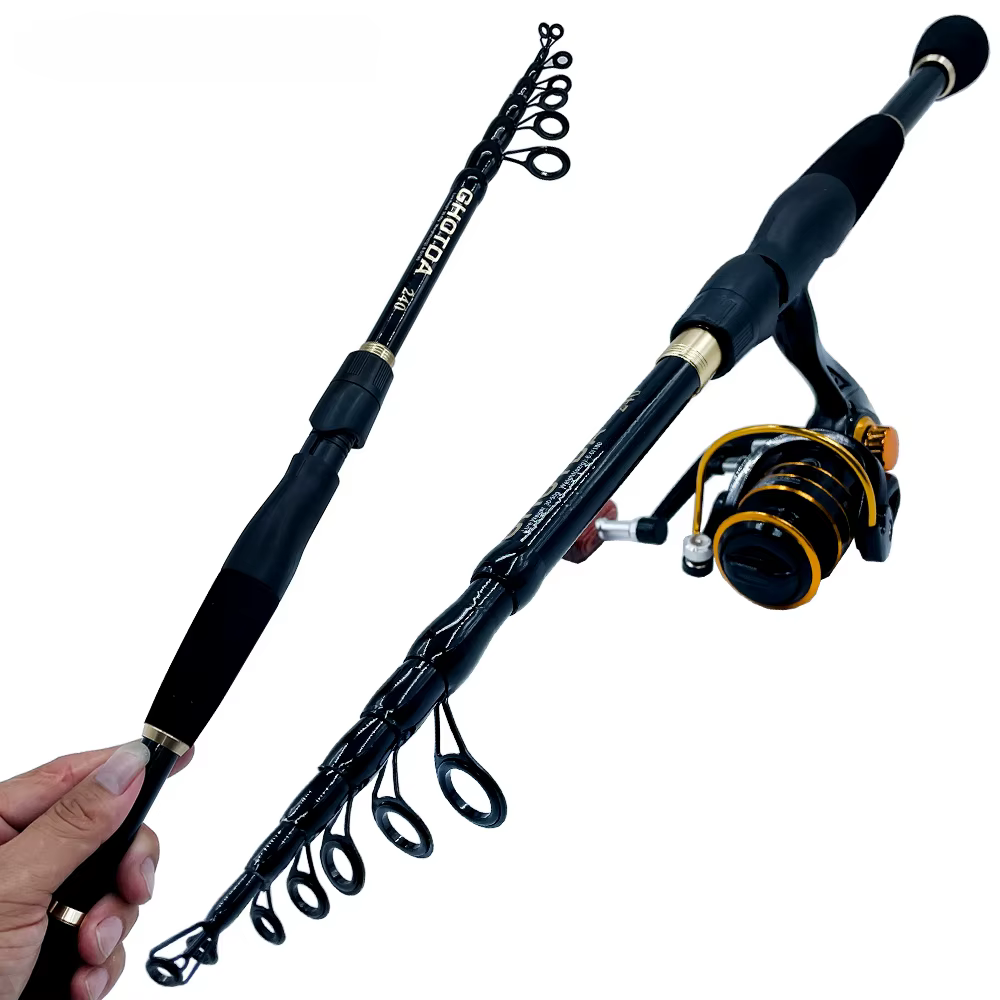 Caña Telescópica Carbono + Carrete Giratorio - Combo Pesca Viaje - imagen 2