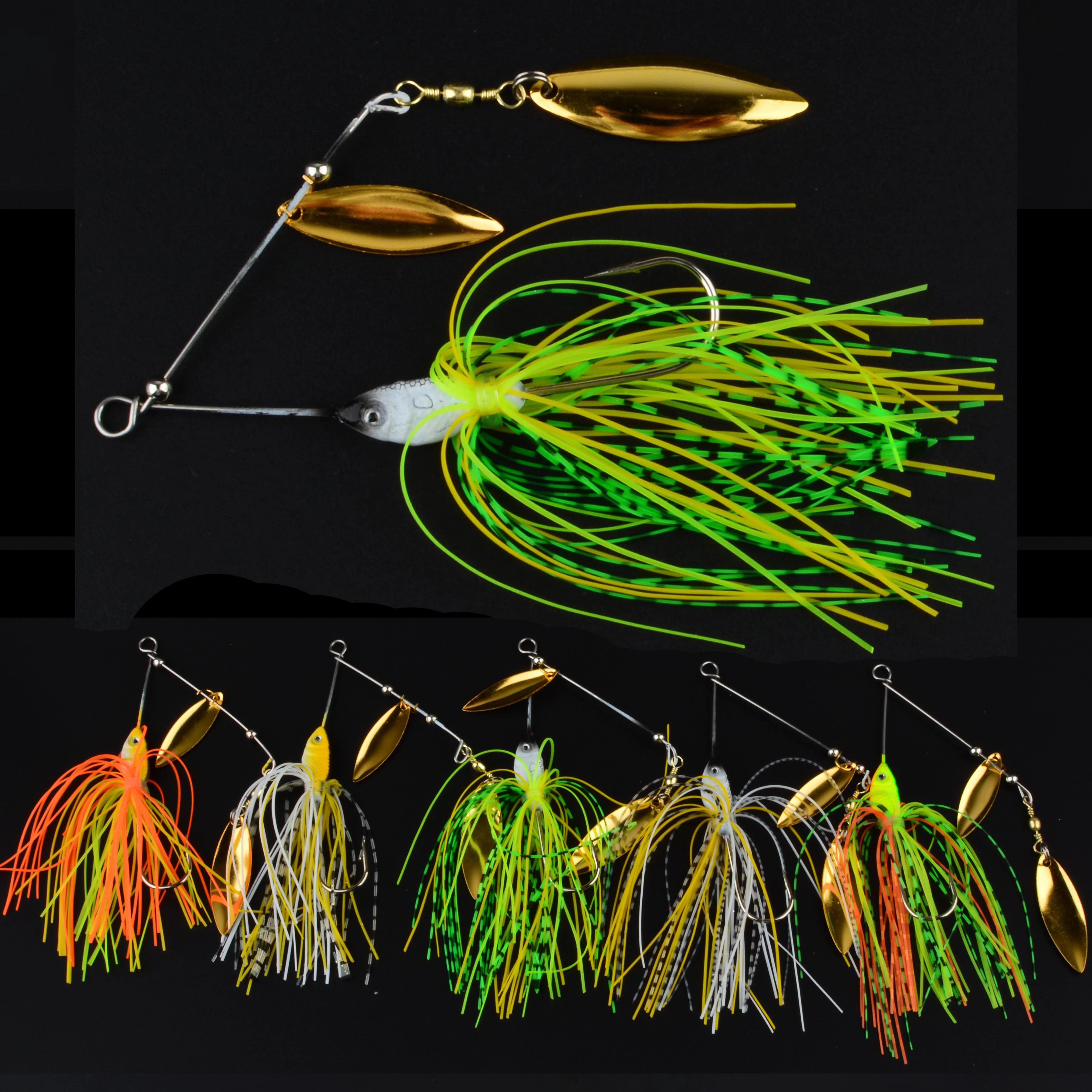 Señuelo Spinnerbait metálico con cuchara giratoria para pesca de lubina