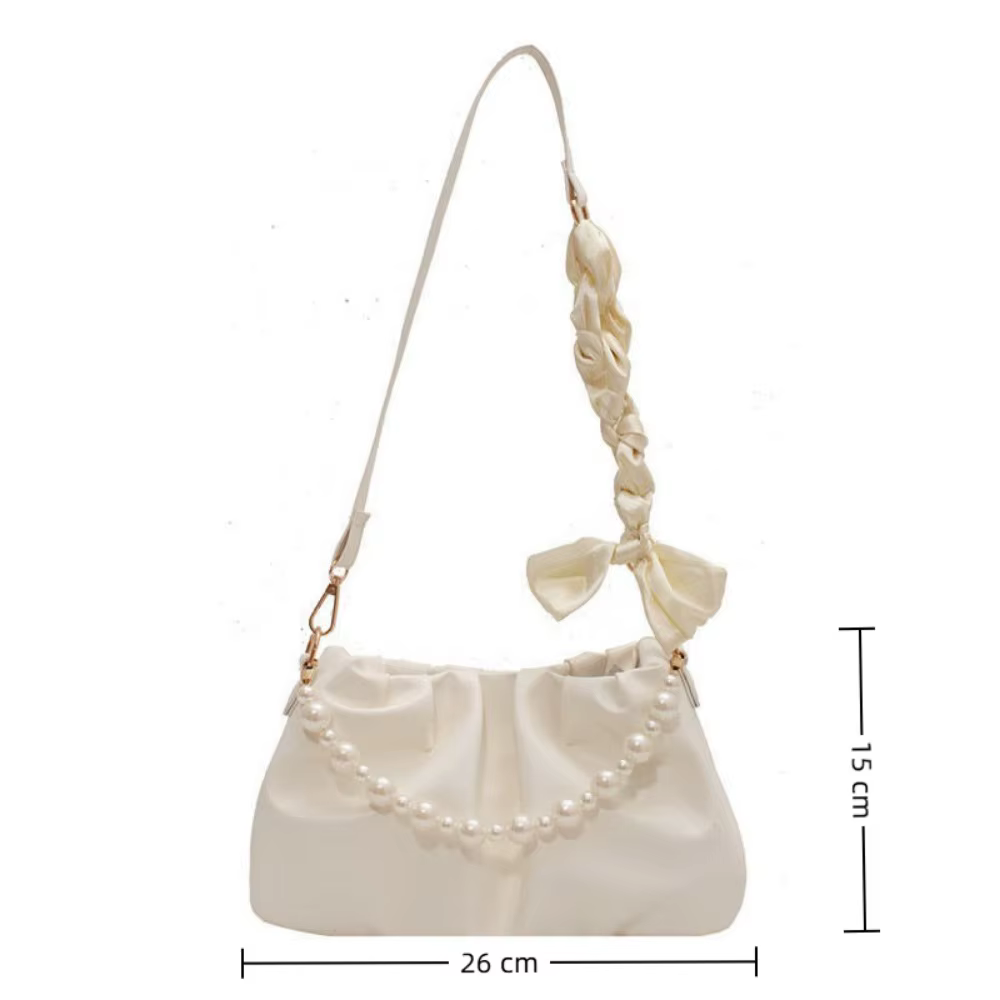 Bolso bandolera plisado cuero PU perlas – Tamaño pequeño - imagen 5