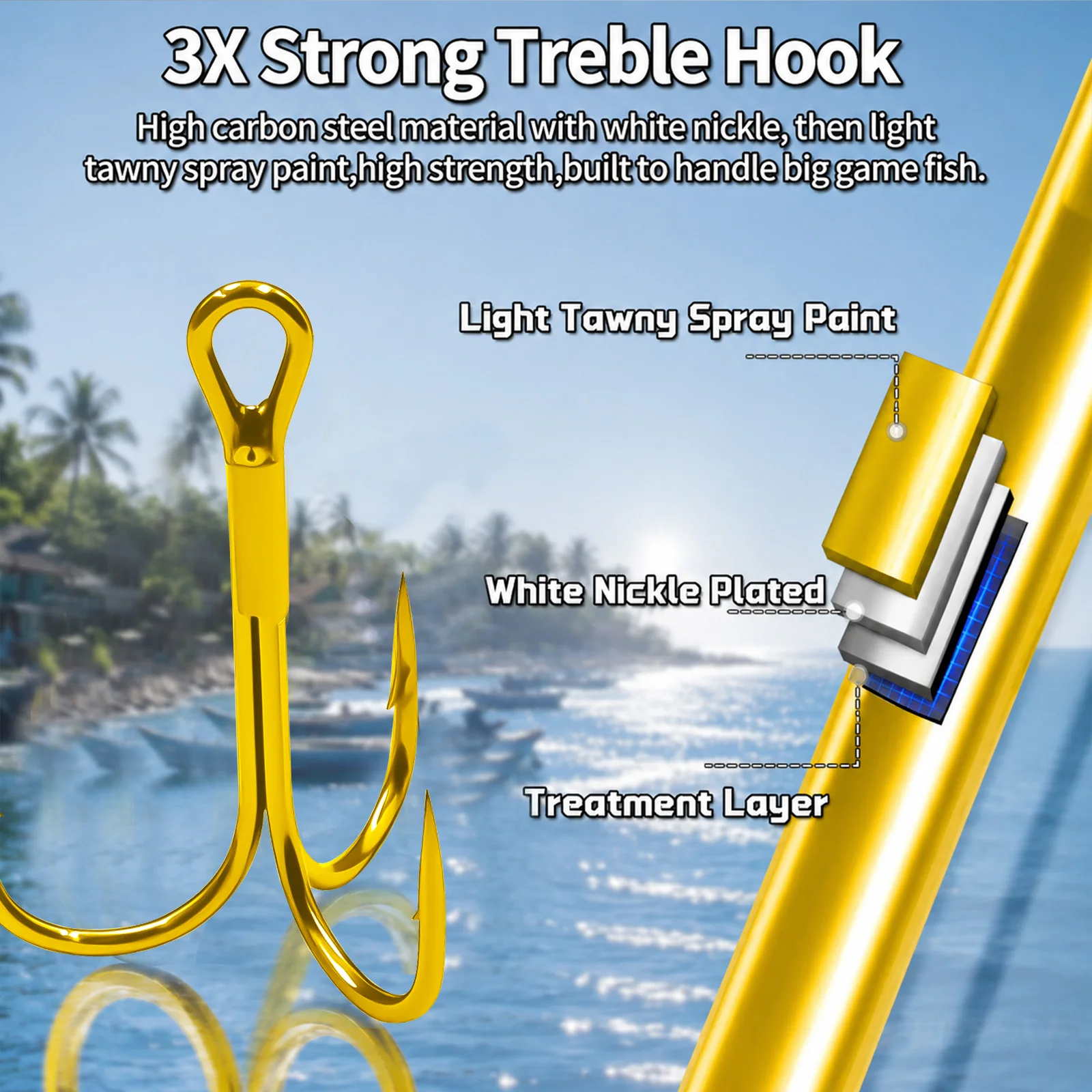 Anzuelo triple dorado 2X fuerte para señuelos duros – Curva redonda - imagen 2