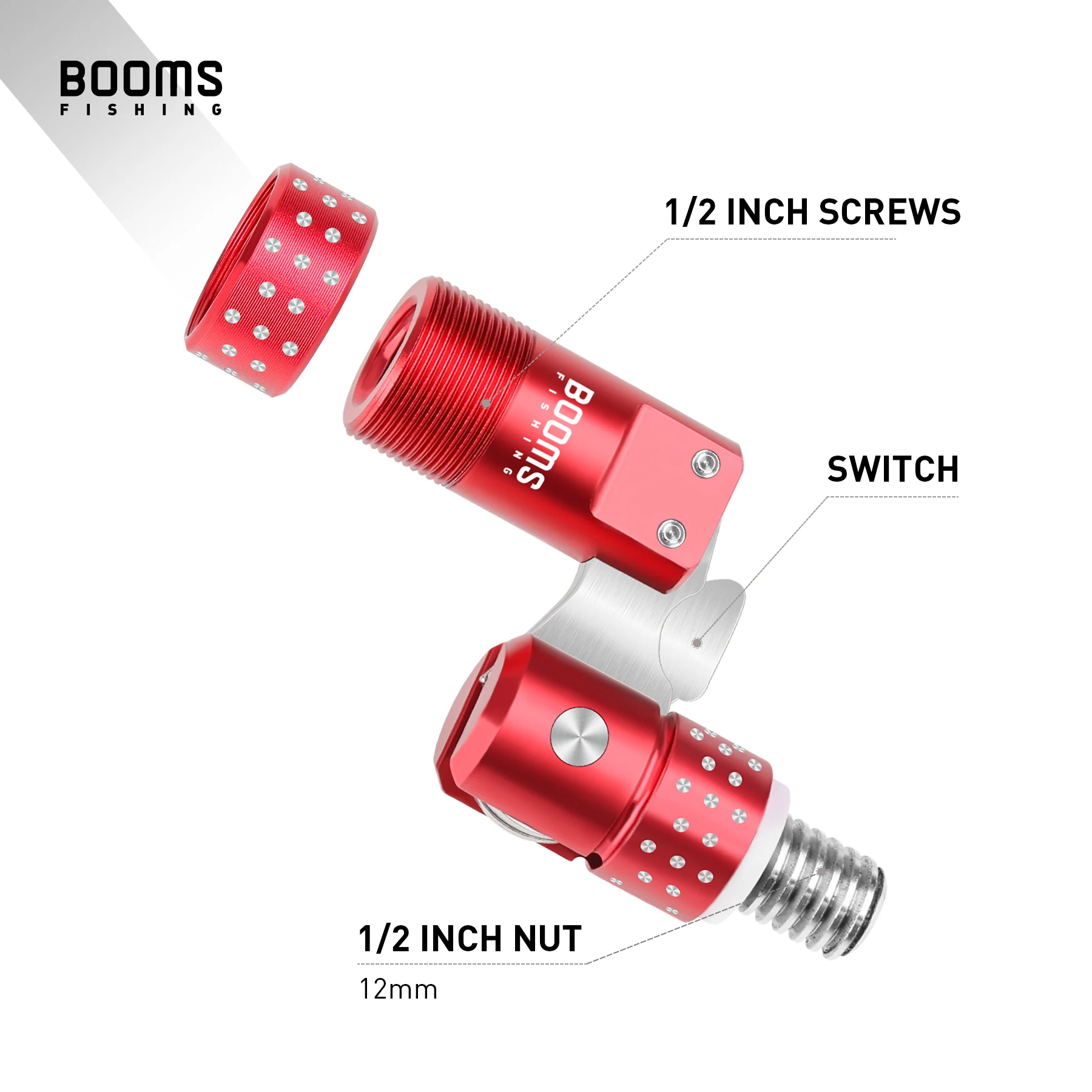 Detalle del acabado con piedras de cristal del conector Booms Fishing TM1