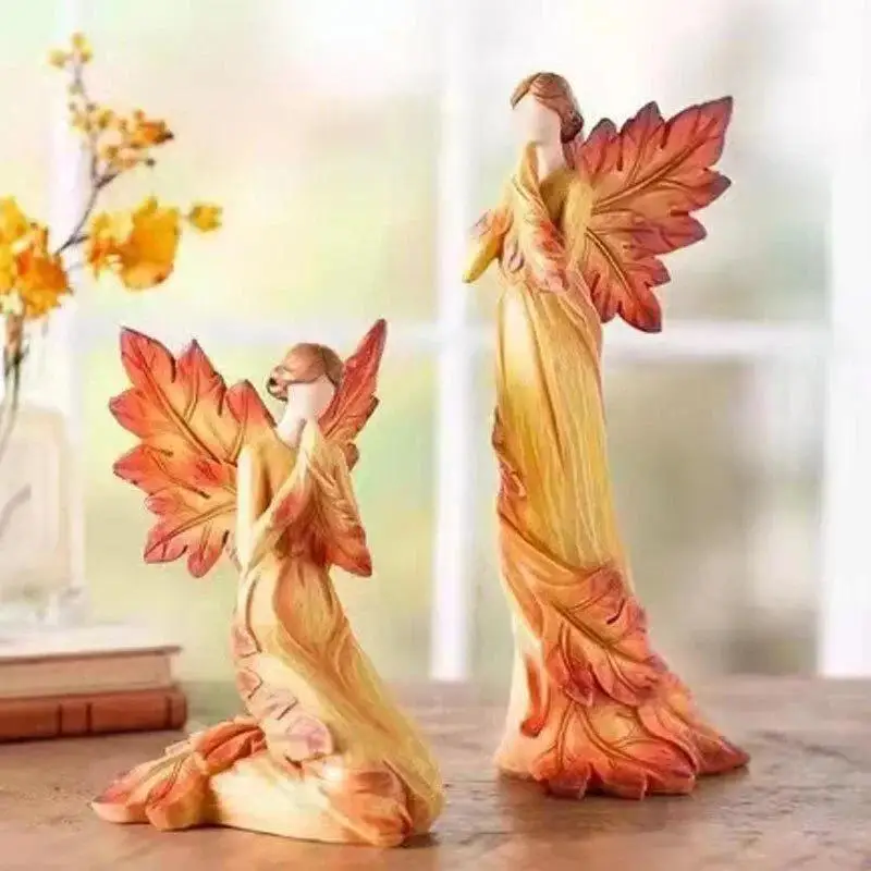 Figuras de ángeles con alas de hoja de arce otoñal estatuas resina - imagen 4