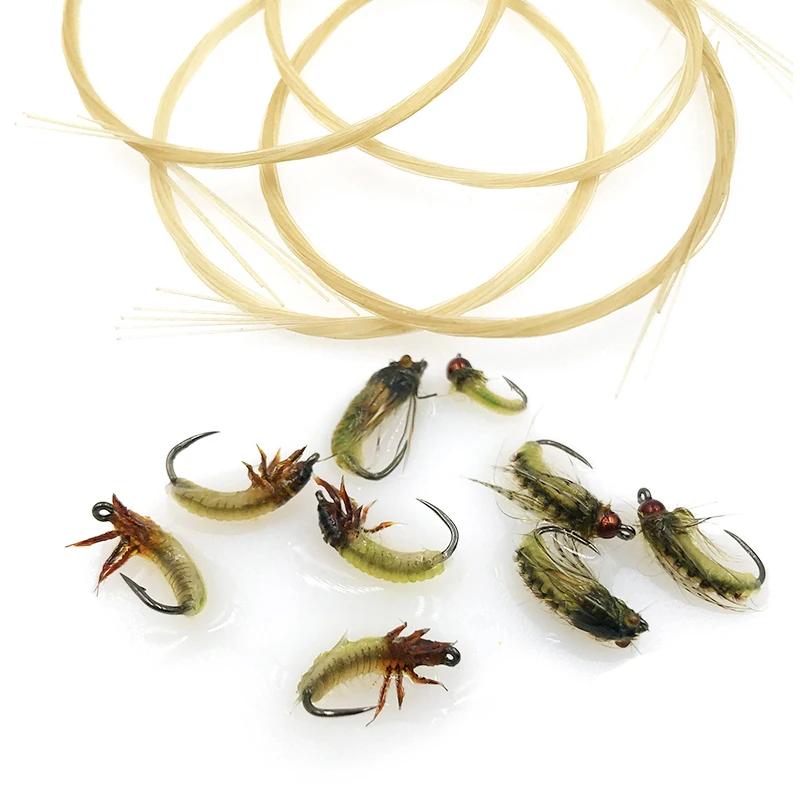Mosca de trucha Caddis Pupa beige natural con ribetes segmentados