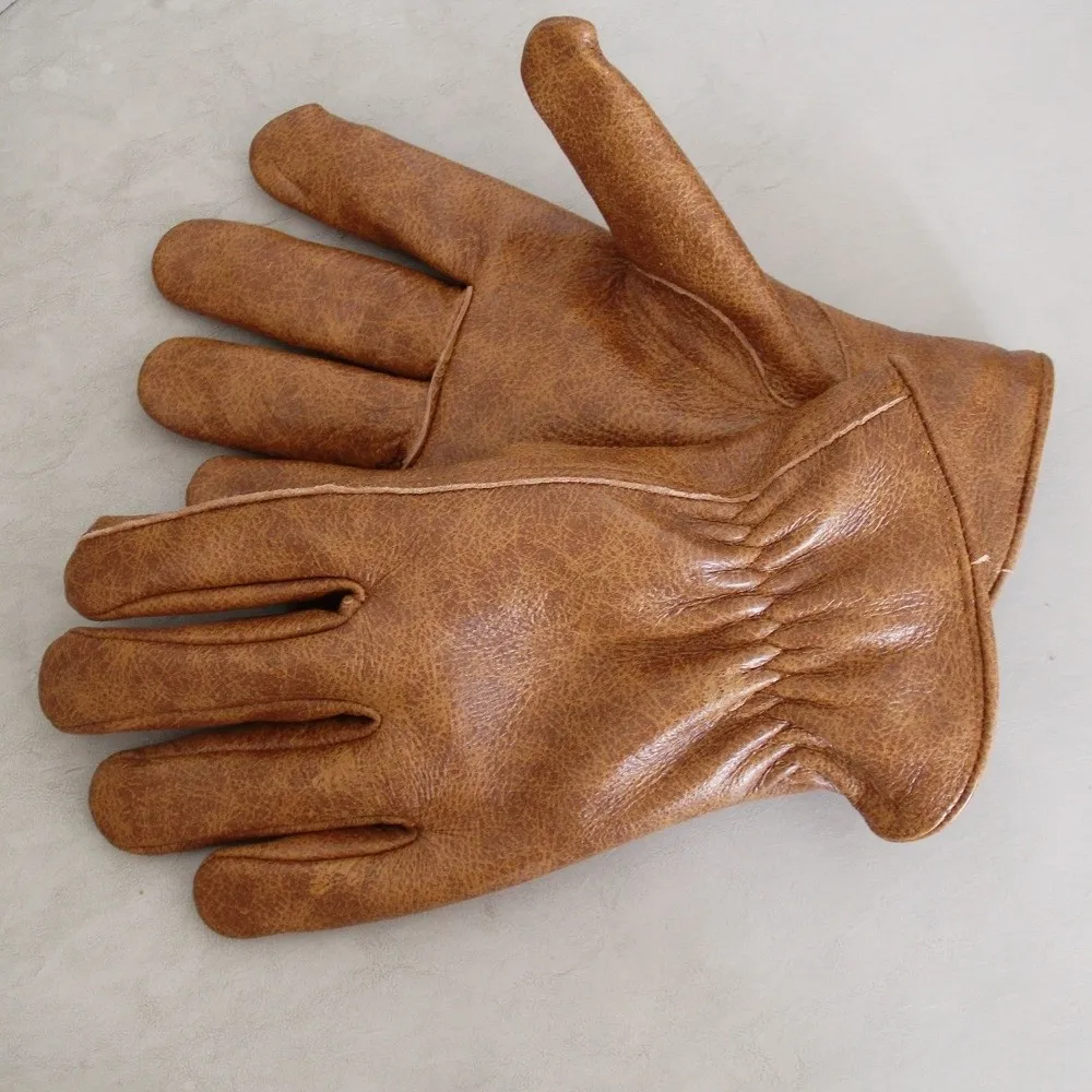 Guantes motocicleta piel vaca marrón vintage tie-dye – resistentes - imagen 4