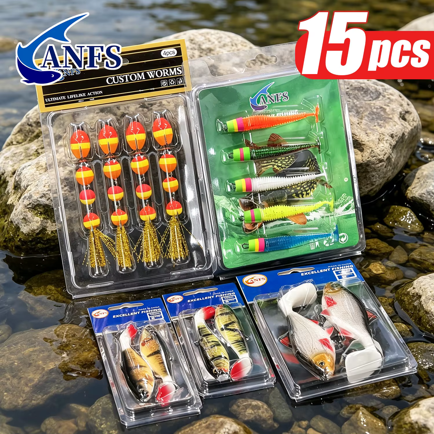 Set 15 Señuelos ANFS – Perca, Lucio y Carpa - imagen 2