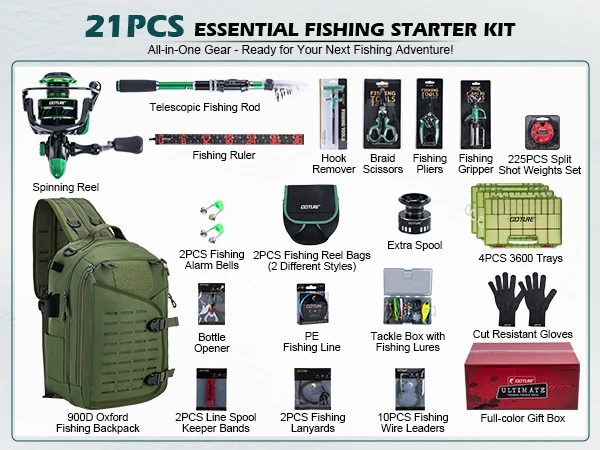 Combo de pesca Goture con caña telescópica, carrete y accesorios