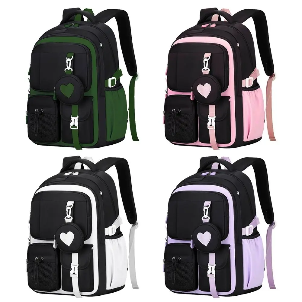 Mochila escolar de nailon con diseño amor y cierre cremallera - imagen 2
