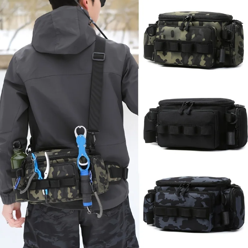 Bolso bandolera pesca con riñonera y caja de señuelos