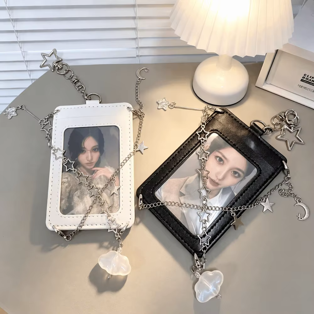 Portatarjetas de cuero PU Y2K con cadena de estrella K-pop - imagen 4