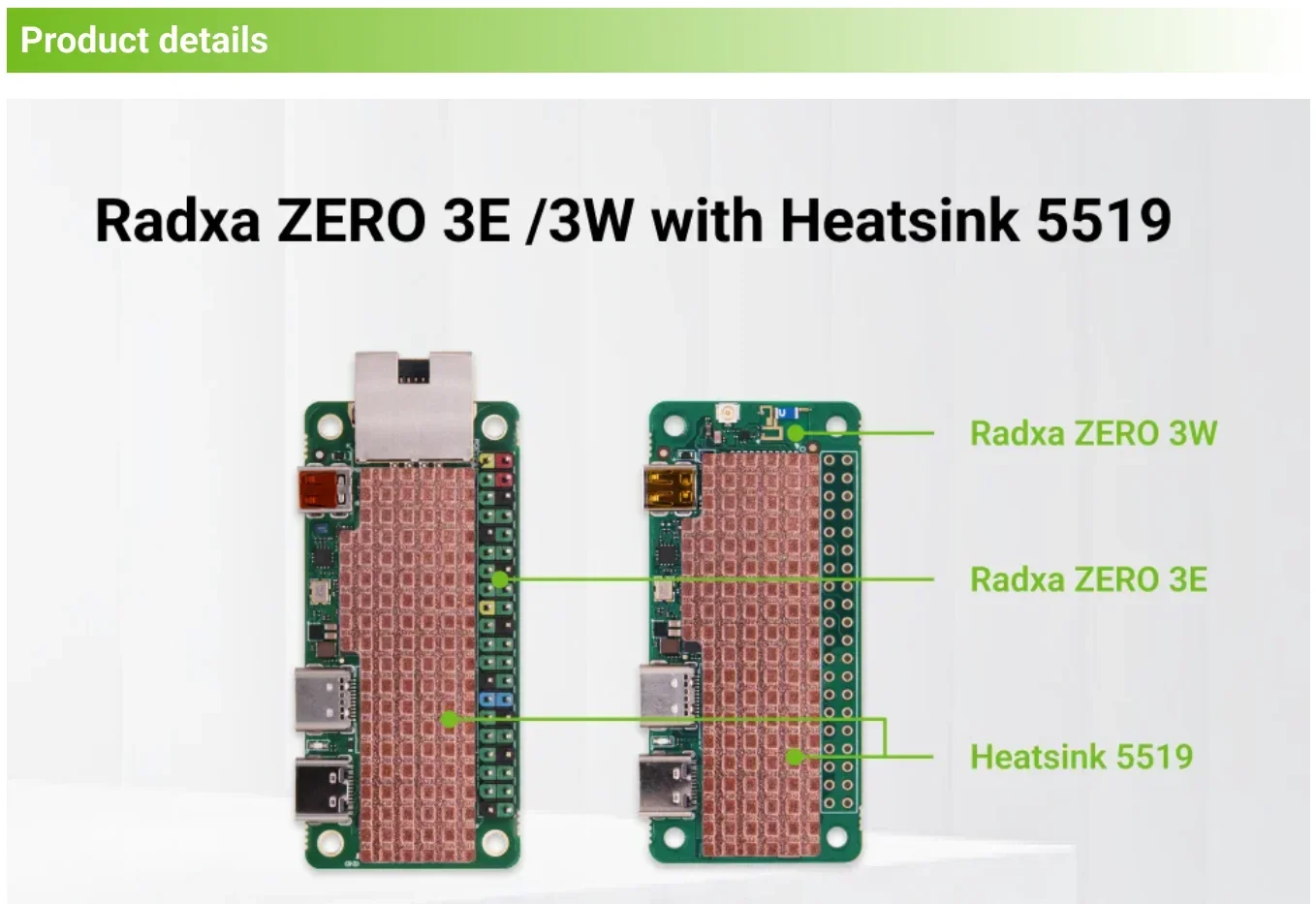 Disipador de calor 5519A para Radxa ZERO 3W / 3E