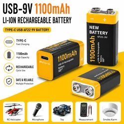 Batería recargable 9V USB-C para RC, micrófono y juguetes