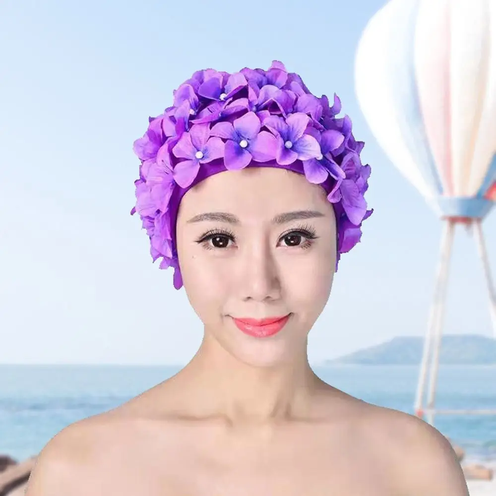 Gorro de natación con flores, estilo femenino