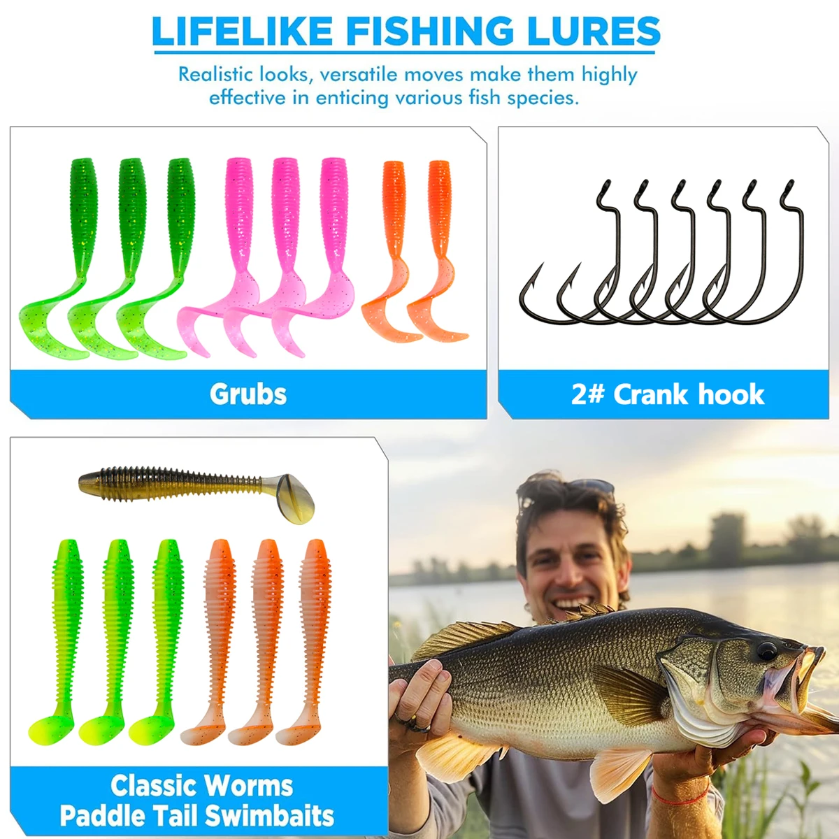Kit señuelos para trucha, lubina y salmón: crankbaits y spinners