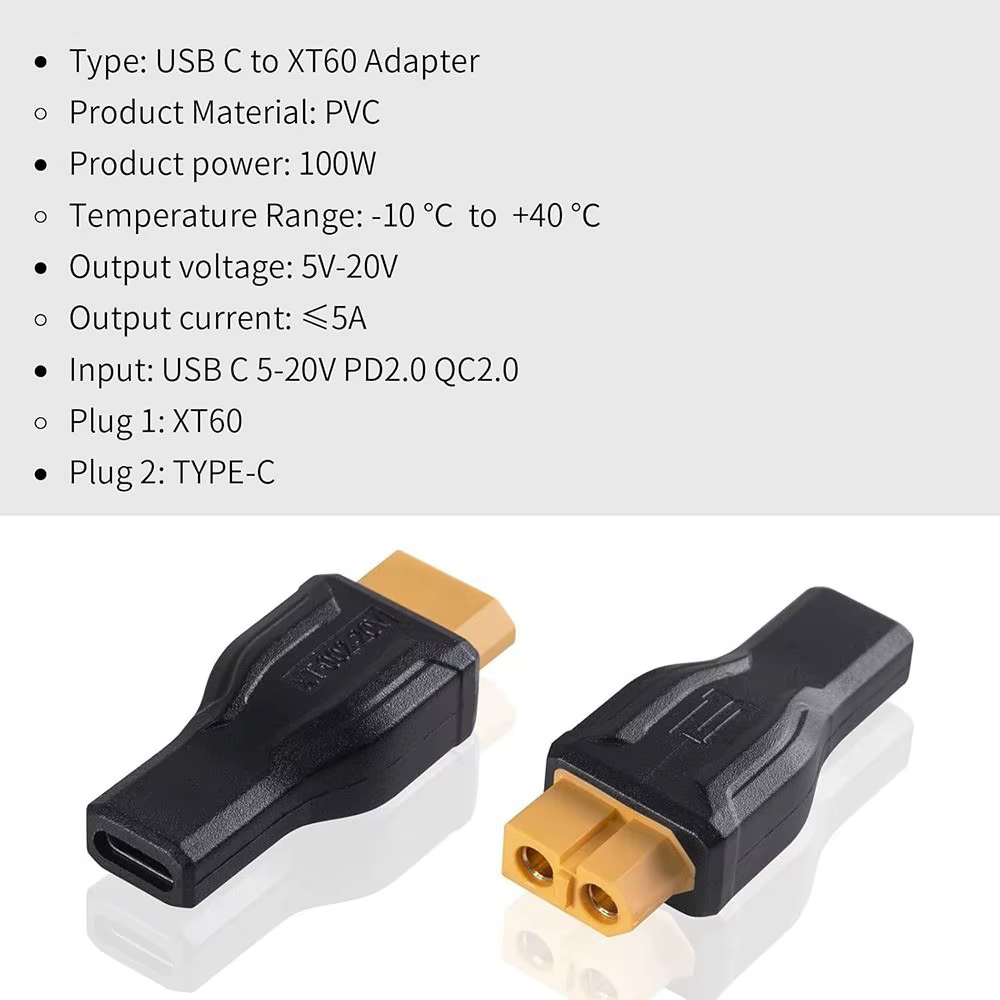 Adaptador XT60 100W USB-C – Carga externa para equipo de pesca - imagen 3