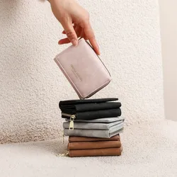 Cartera Tri-Plegable Mujer Cuero PU con Cremallera y Tarjetero