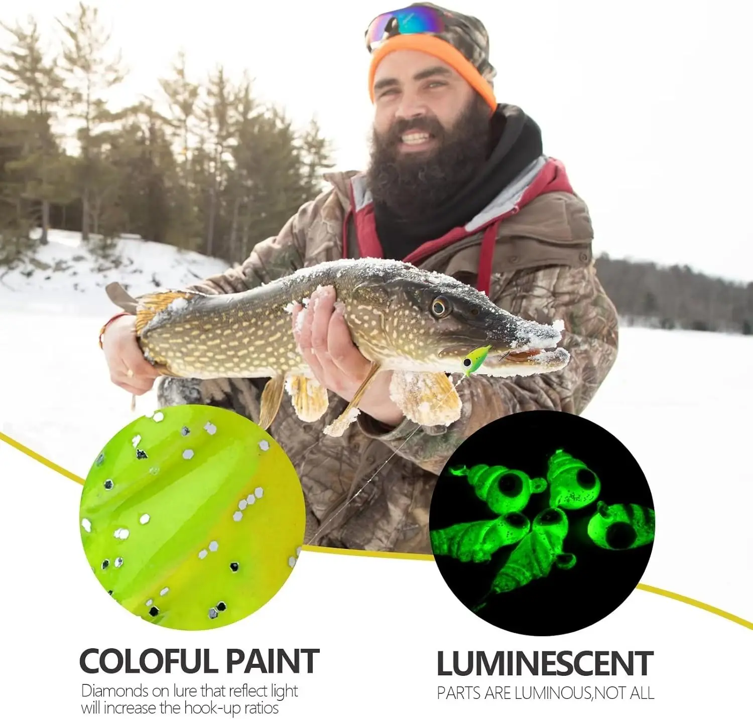 Señuelos de pesca en hielo multicolor en conjunto