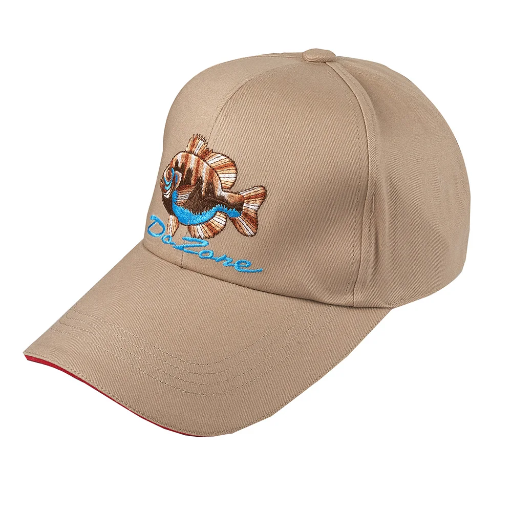 Gorro marrón de algodón con bordado de pesca en la parte delantera