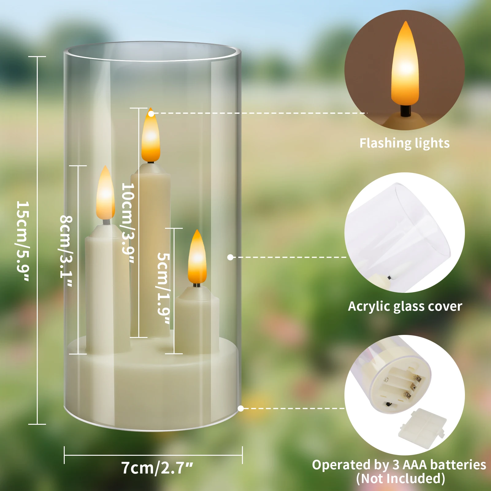 Velas LED cónicas parpadeantes 15 cm sin llama para decoración - imagen 4