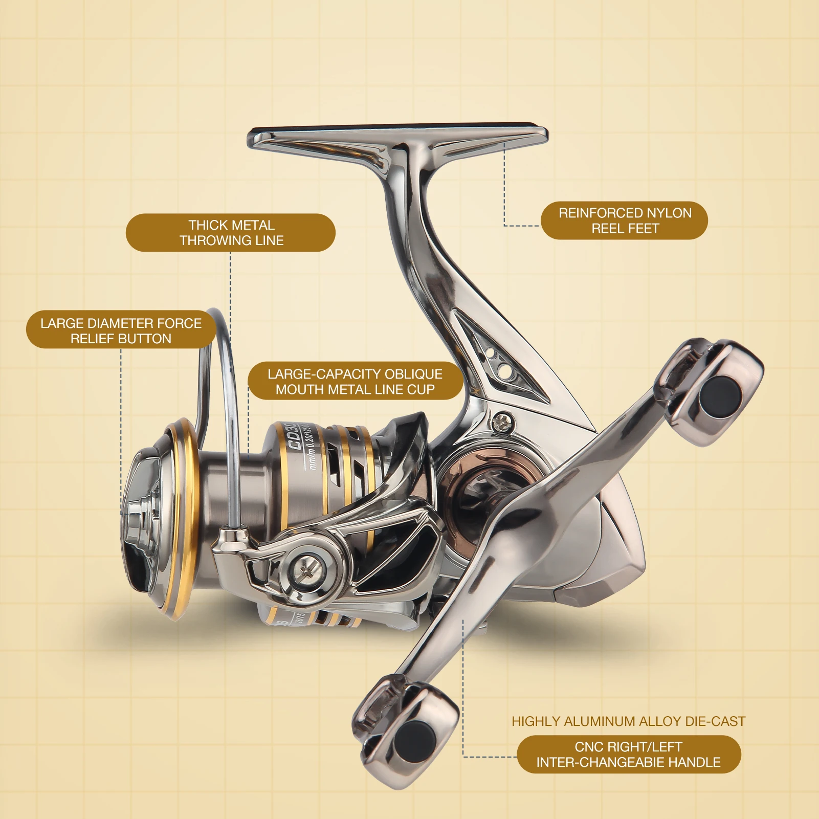 Carrete de pesca giratorio plegable