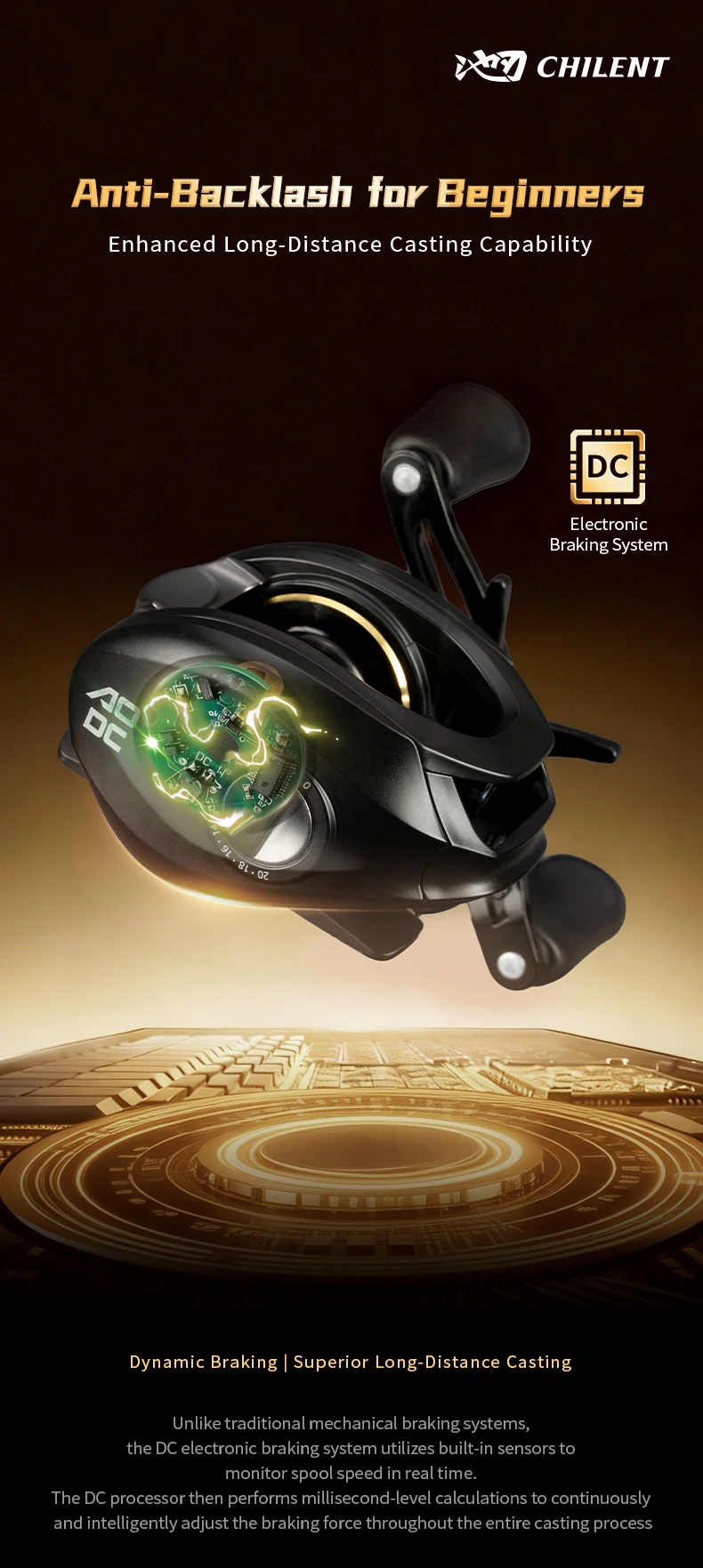 Carrete de pesca CHILENT DC ultraligero con control digital