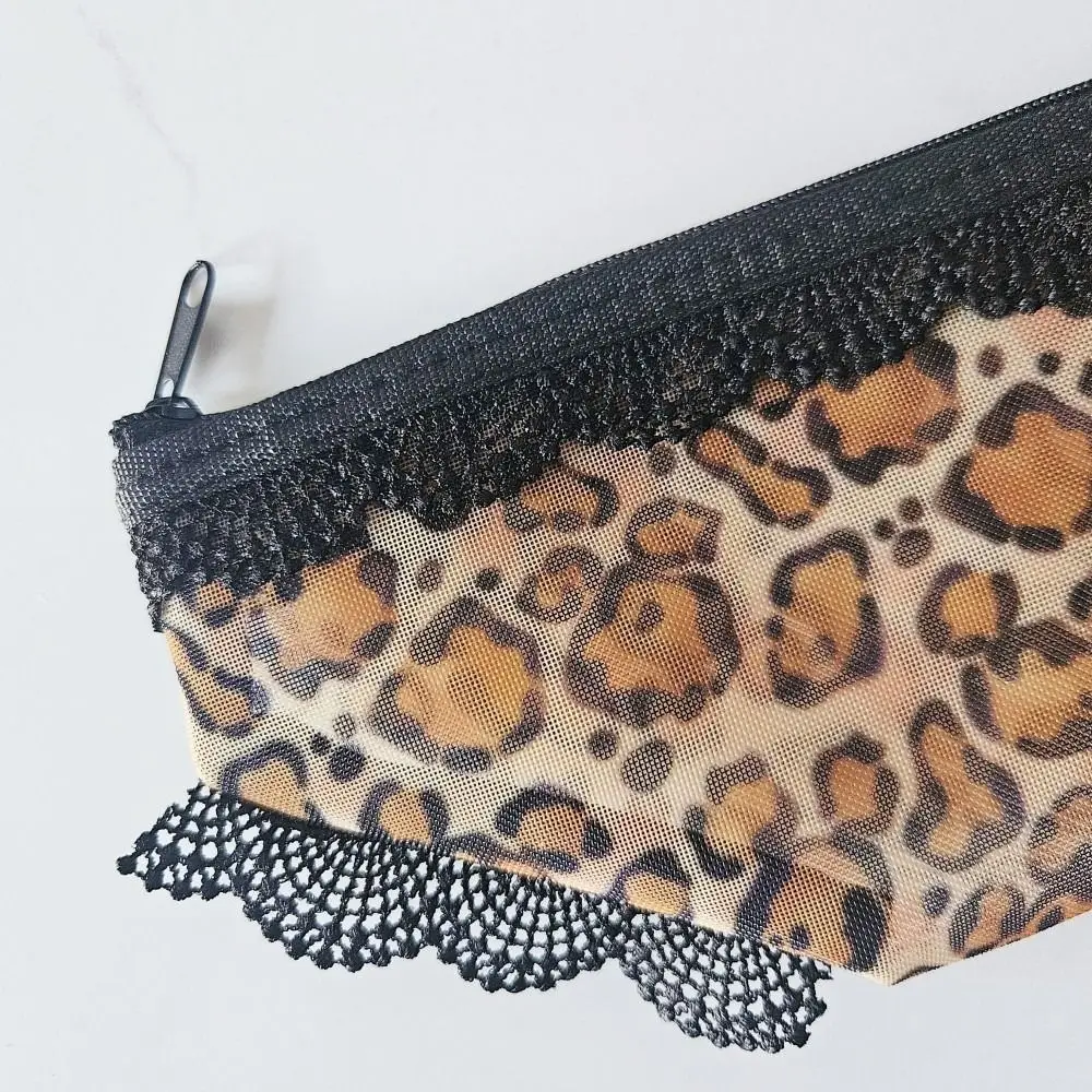Bolsa cosméticos corazón encaje transparente malla para viaje Y2K