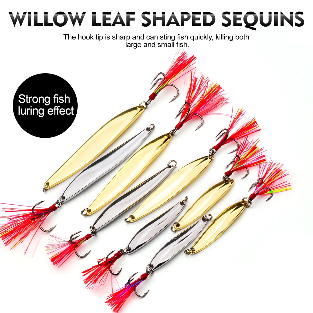 Set de 9 señuelos de pesca cuchara Proberos en colores oro y plata