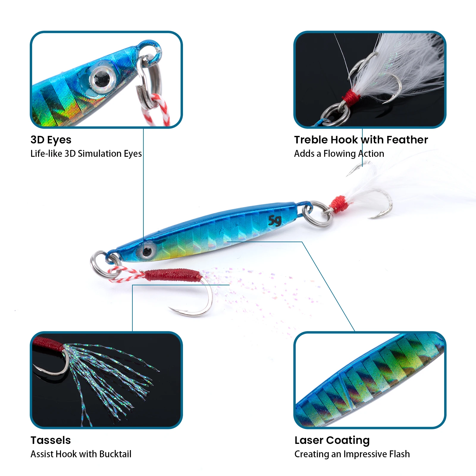 Goture señuelo jigging metálico con pluma y anzuelo triple para pesca - imagen 5