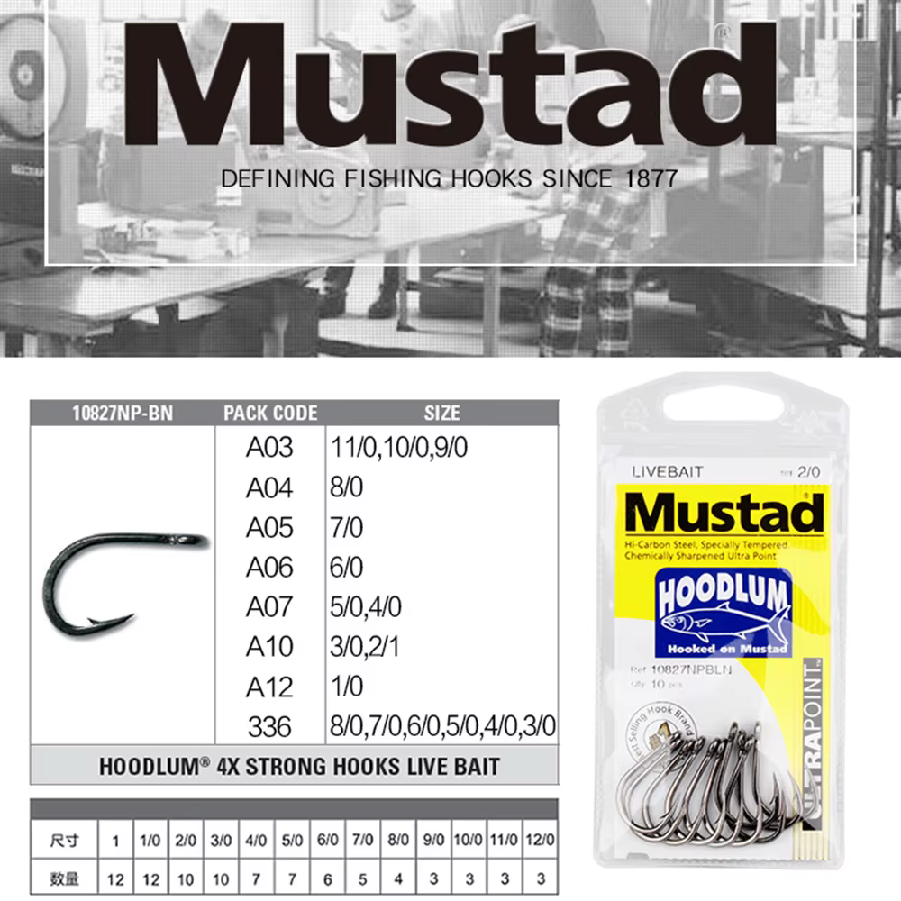Mustad 10827 HOODLUM anzuelo ojo grande acero carbono para cebo - imagen 5