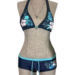 Bikini vintage de flores, bañador sexy de tiro bajo ajustable