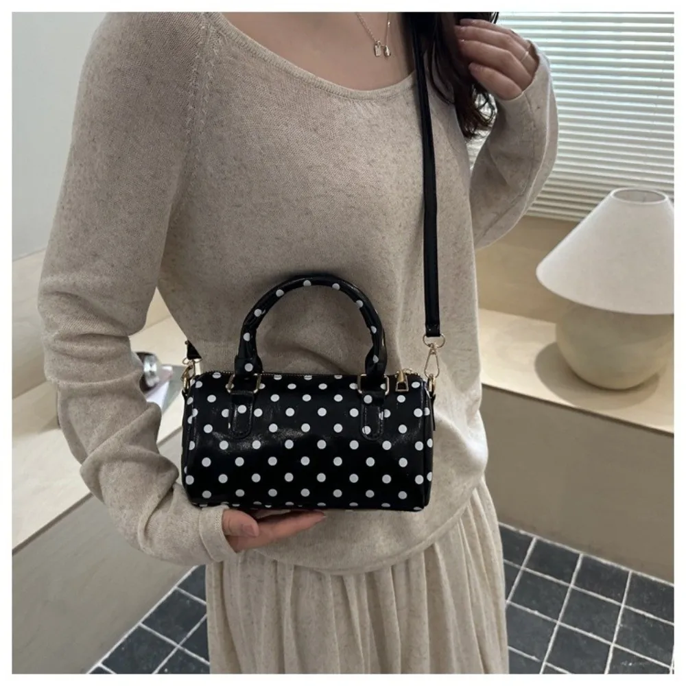 Bolso bandolera vintage con cremallera y lunares estilo coreano