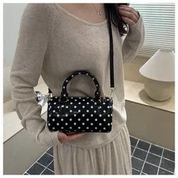 Bolso bandolera vintage con cremallera y lunares estilo coreano