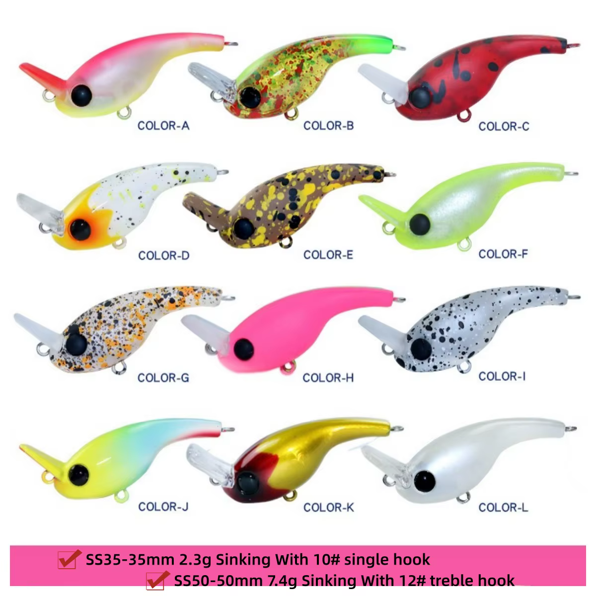 Swolfy Micro Minnow 35mm – Mini Crankbait hundimiento lento - imagen 3