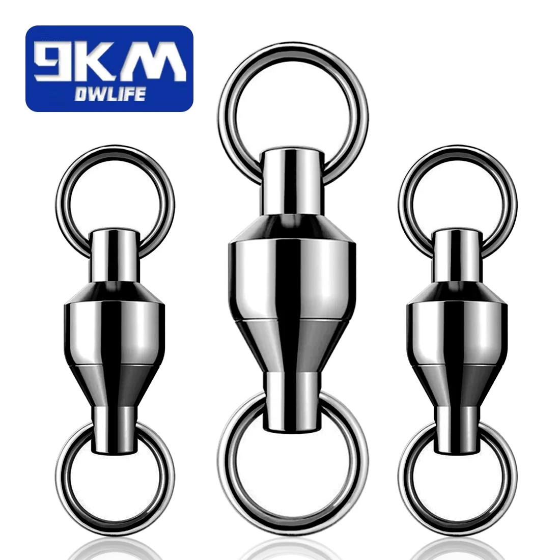 9KM Giratorios de bolas pesca negro – Acero inoxidable anillo sólido