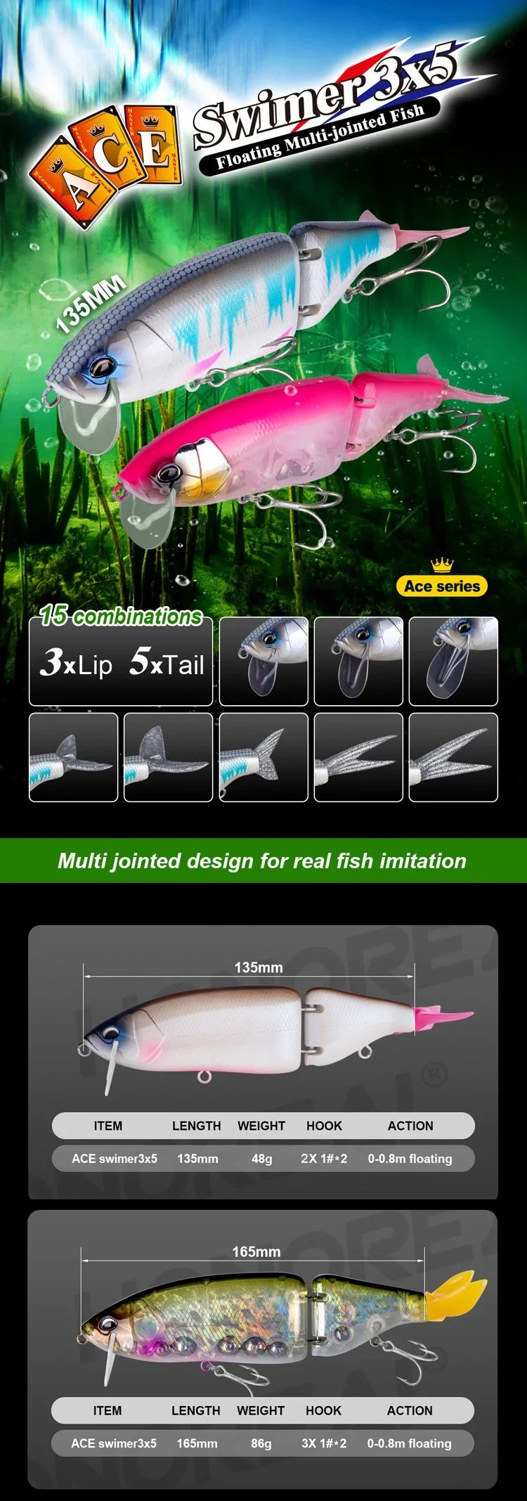 Swimbait AJLURES articulado 135–165 mm
