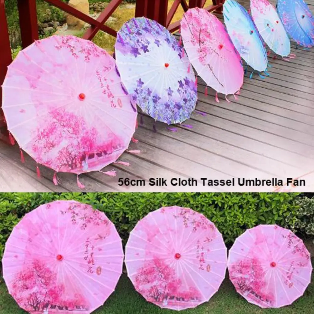 Sombrilla de papel encerado Hanfu con borlas de tela de seda - imagen 5